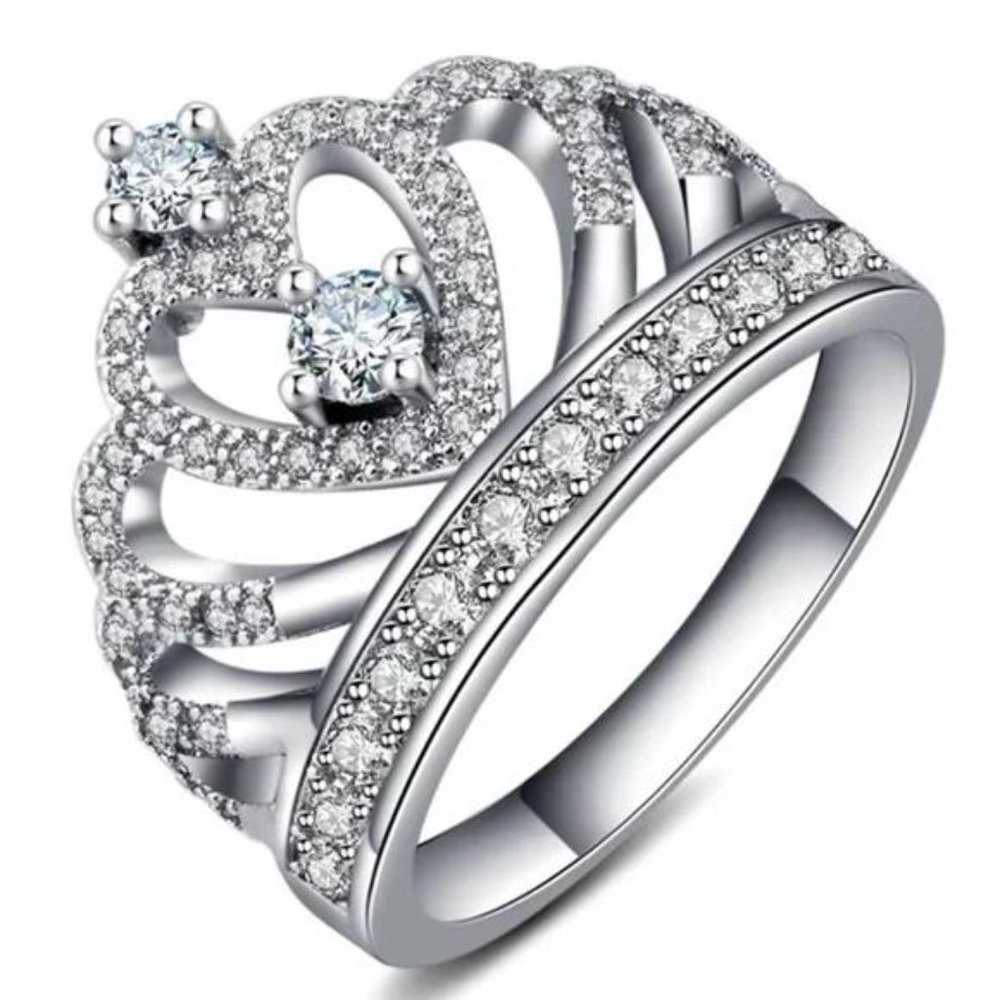 NEW 925 STERLING SILVER CROWN DIAMOND RING - Picture 4 of 5
